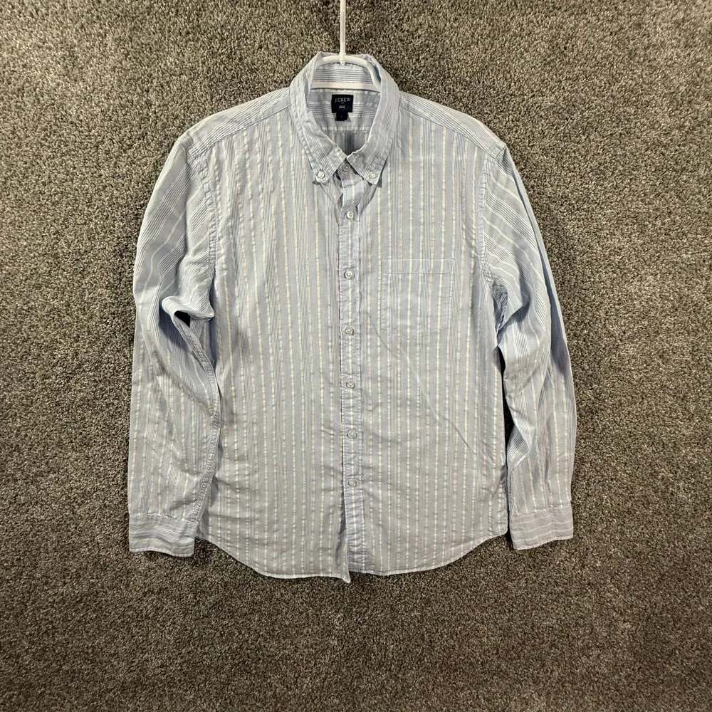 J.Crew Mens Large Blue White Striped Cotton Button Down Shirt Long Sleeve L